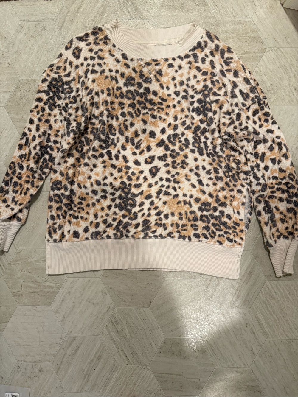 aerie Leopard-Print Crewneck Sweater in Cream, Tan, Black